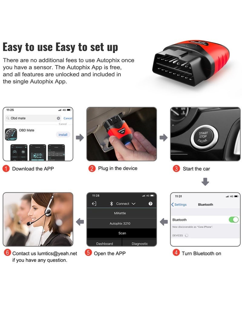 AutoPhix Bluetooth OBD2 Scanner Enhanced Universal Car Code Readers & Scan Tools Diagnostic Scanner with Performance Test Battery Test Check Engine Light Exclusive APP for iPhone, iPad & Android - Image 4
